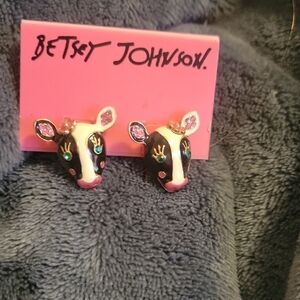 Betsey Johnson Pink and Black Cow Earrings Never Worn